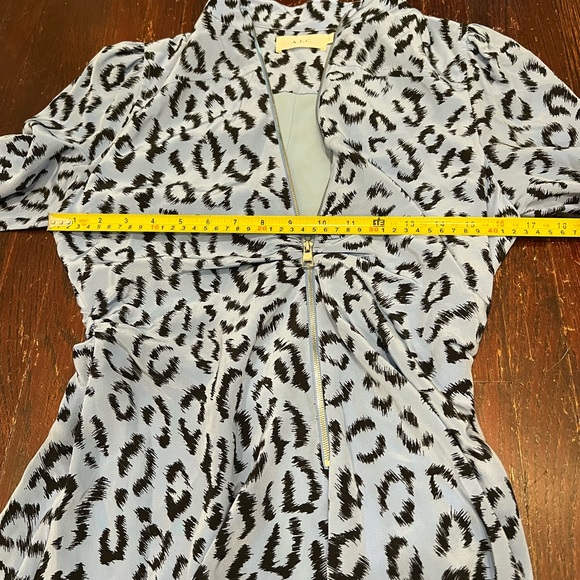 A.L.C. Marcella Silk Zip Front Blue Leopard Print Dress - Picture 5 of 10
